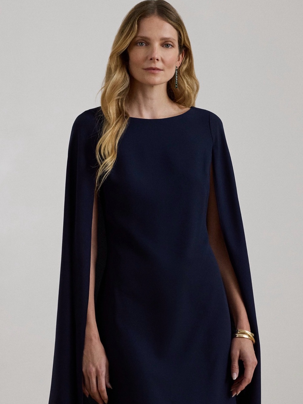 Ralph Lauren black Cape Georgian Cocktail Dress, size 8 - Picture 2 of 5